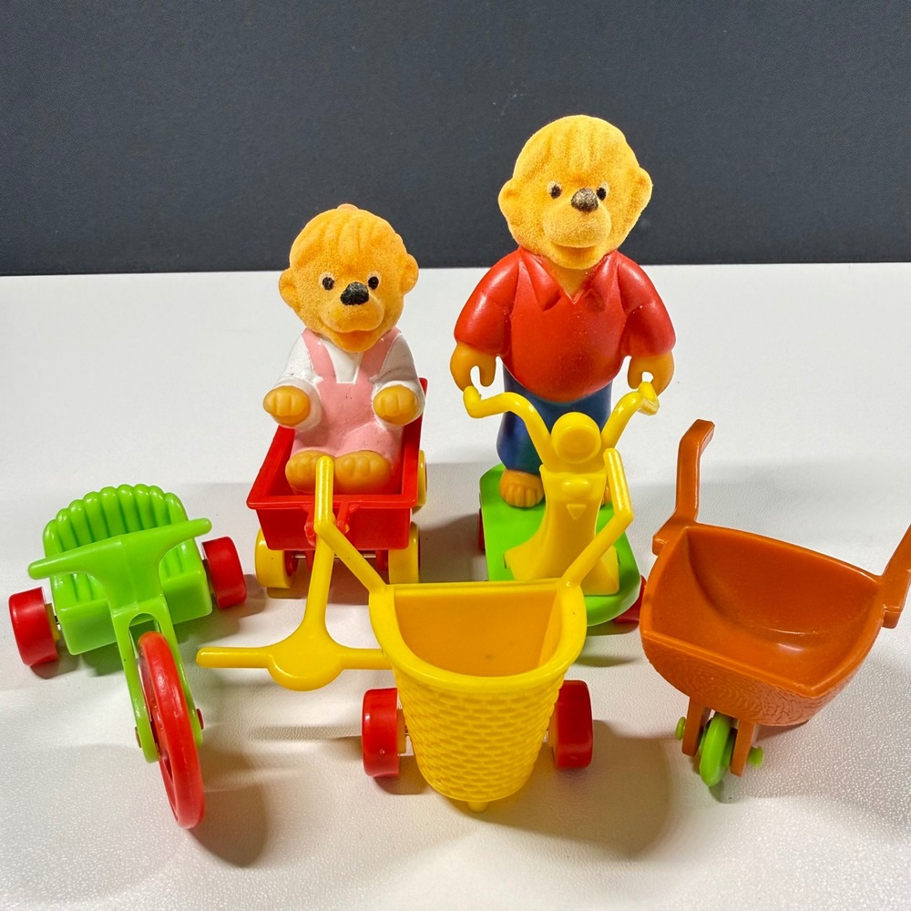 Vintage 1986 Berenstain Bears McDonalds Happy Meal Toy Set Flocked Figures 7pc